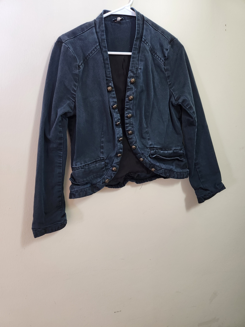 Free People Washed Navy Military-Style Blazer Jacket M Medium
